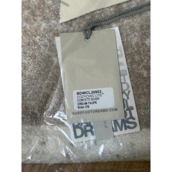 NWT Barefoot Dreams CozyChic Lite Confetti Scarf Cream-Taupe in Bow - Picture 3 of 4